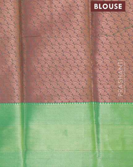 Banarasi kora saree pink and green with allover copper zari weaves and annam zari woven border - {{ collection.title }} by Prashanti Sarees