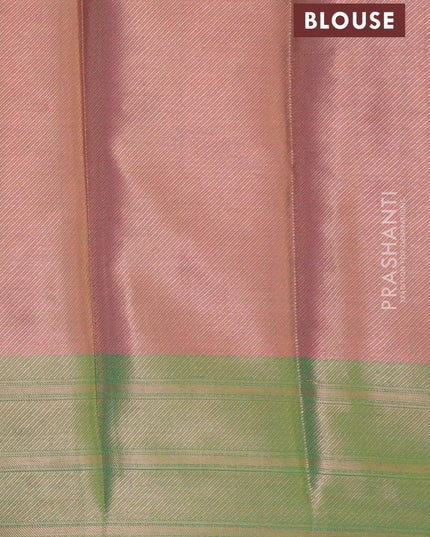 Banarasi kora saree pink and green with allover copper zari weaves and copper zari woven border - {{ collection.title }} by Prashanti Sarees