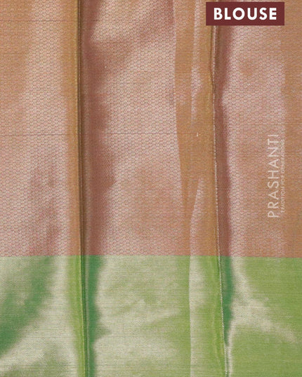 Banarasi kora saree pink and green with allover geometric zari weaves and zari woven border - {{ collection.title }} by Prashanti Sarees