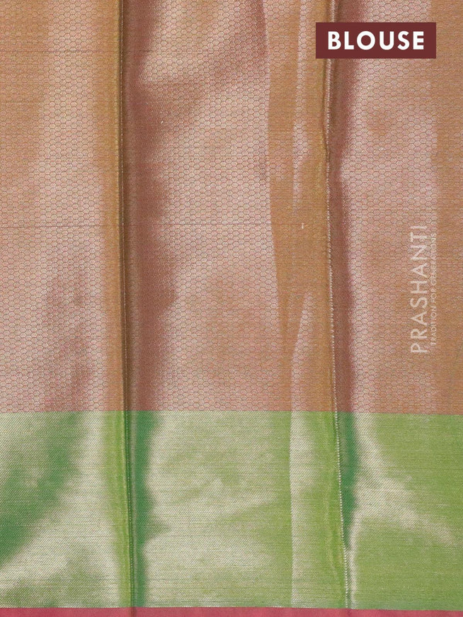 Banarasi kora saree pink and green with allover geometric zari weaves and zari woven border - {{ collection.title }} by Prashanti Sarees