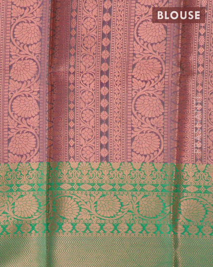Banarasi kora saree pink and green with allover zari weaves and floral zari woven border - {{ collection.title }} by Prashanti Sarees
