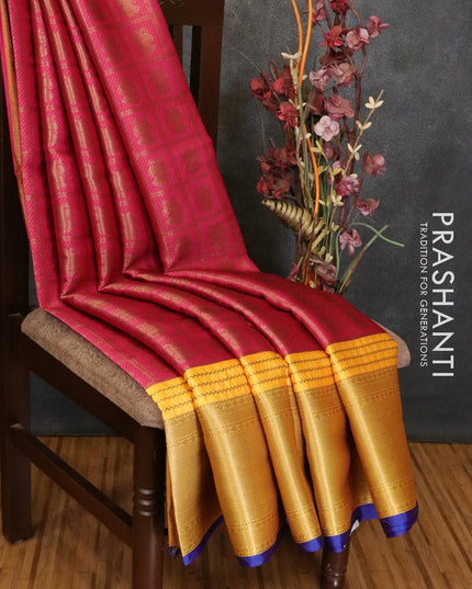 Banarasi kora saree pink and yellow with allover zari checks annam buttas and long zari woven border - {{ collection.title }} by Prashanti Sarees