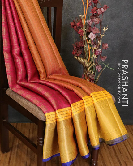 Banarasi kora saree pink and yellow with allover zari checks annam buttas and long zari woven border - {{ collection.title }} by Prashanti Sarees