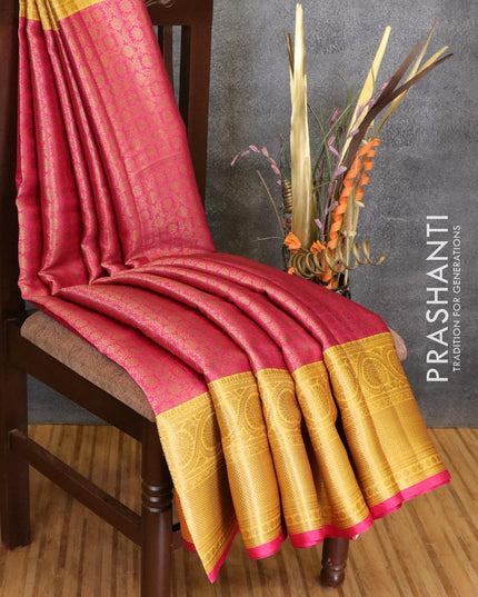Banarasi kora saree pink and yellow with allover zari weaves and floral zari woven border - {{ collection.title }} by Prashanti Sarees