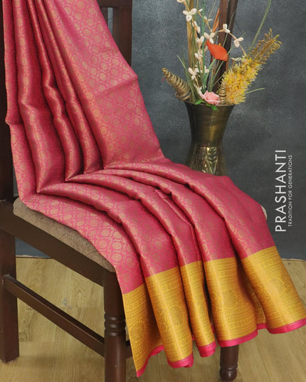 Banarasi kora saree pink and yellow with allover zari weaves and zari woven floral border - {{ collection.title }} by Prashanti Sarees