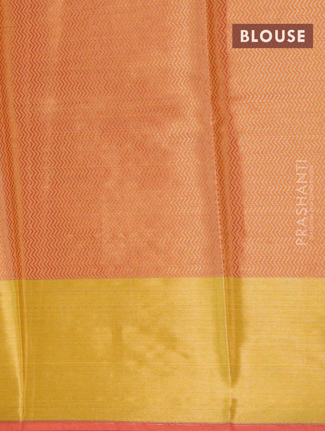 Banarasi kora saree pink and yellow with allover zari weaves and zari woven floral border - {{ collection.title }} by Prashanti Sarees