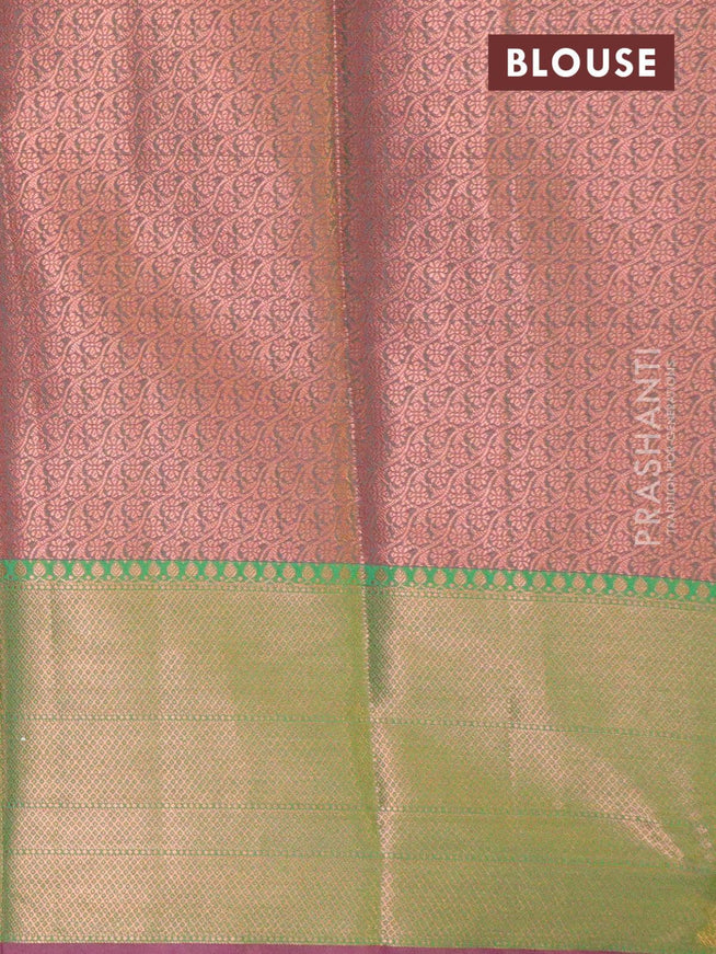 Banarasi kora saree purple and green with allover copper zari weaves and long annam copper zari woven border - {{ collection.title }} by Prashanti Sarees