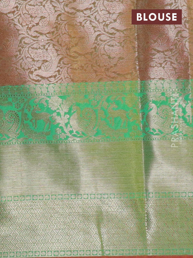 Banarasi kora saree red and green with allover zari weaves and long zari woven border - {{ collection.title }} by Prashanti Sarees