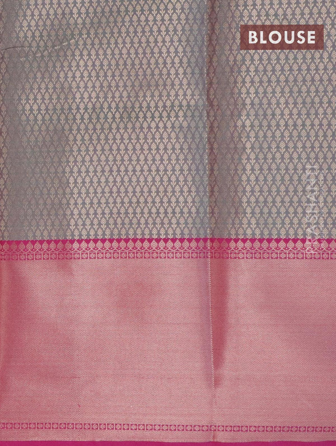 Banarasi kora saree teal blue and purple with allover silver zari weaves and long silver zari woven border - {{ collection.title }} by Prashanti Sarees