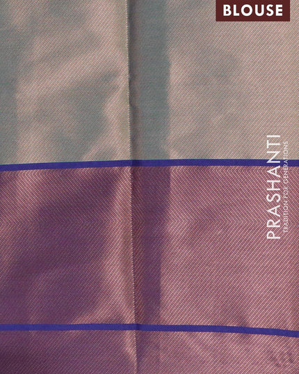 Banarasi kora saree teal green and blue with allover copper zari weaves and long copper zari woven border - {{ collection.title }} by Prashanti Sarees