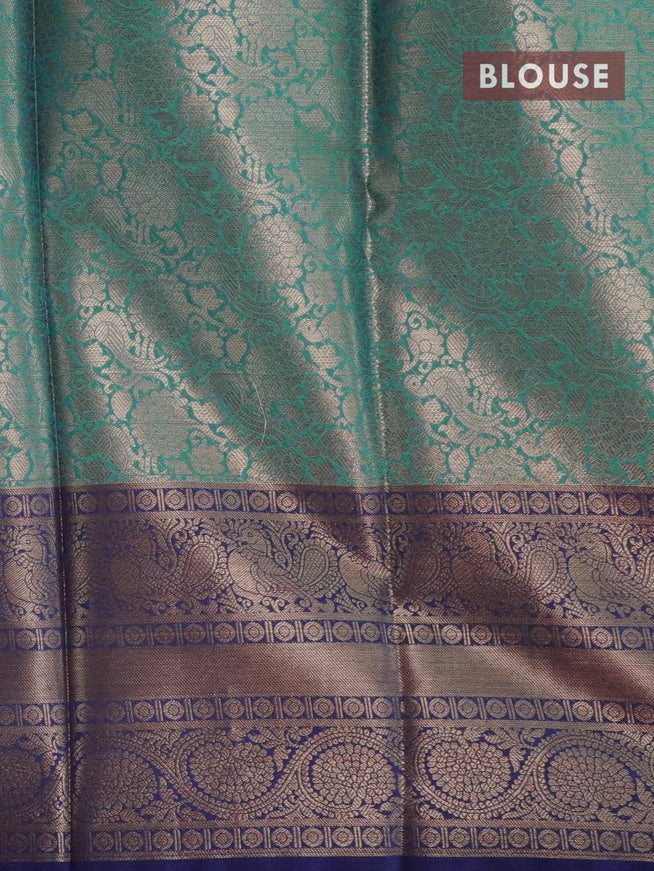 Banarasi kora saree teal green and blue with allover zari checks & buttas and long rich zari woven border - {{ collection.title }} by Prashanti Sarees