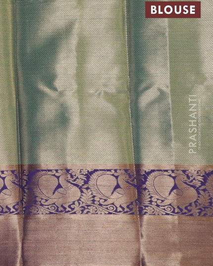 Banarasi kora saree teal green and blue with allover zari weaves and annam zari woven border - {{ collection.title }} by Prashanti Sarees