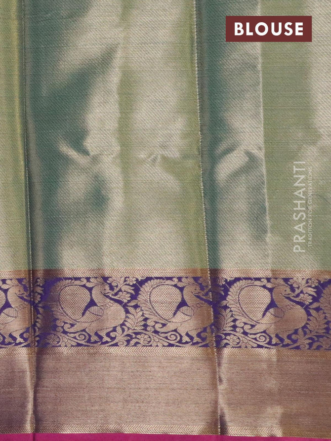Banarasi kora saree teal green and blue with allover zari weaves and annam zari woven border - {{ collection.title }} by Prashanti Sarees