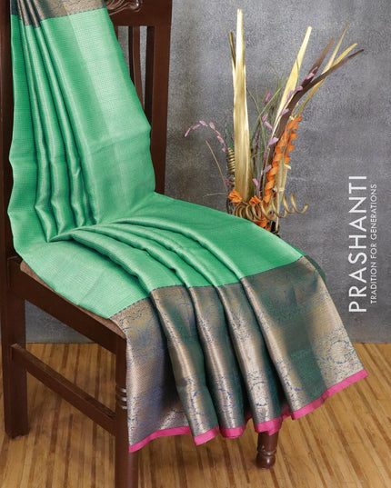 Banarasi kora saree teal green and blue with allover zari weaves and long zari woven border - {{ collection.title }} by Prashanti Sarees