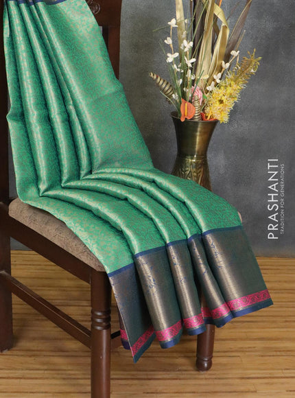 Banarasi kora saree teal green and blue with allover zari weaves and zari woven border - {{ collection.title }} by Prashanti Sarees