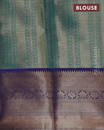 Banarasi kora saree teal green and blue with allover zari weaves and zari woven border - {{ collection.title }} by Prashanti Sarees