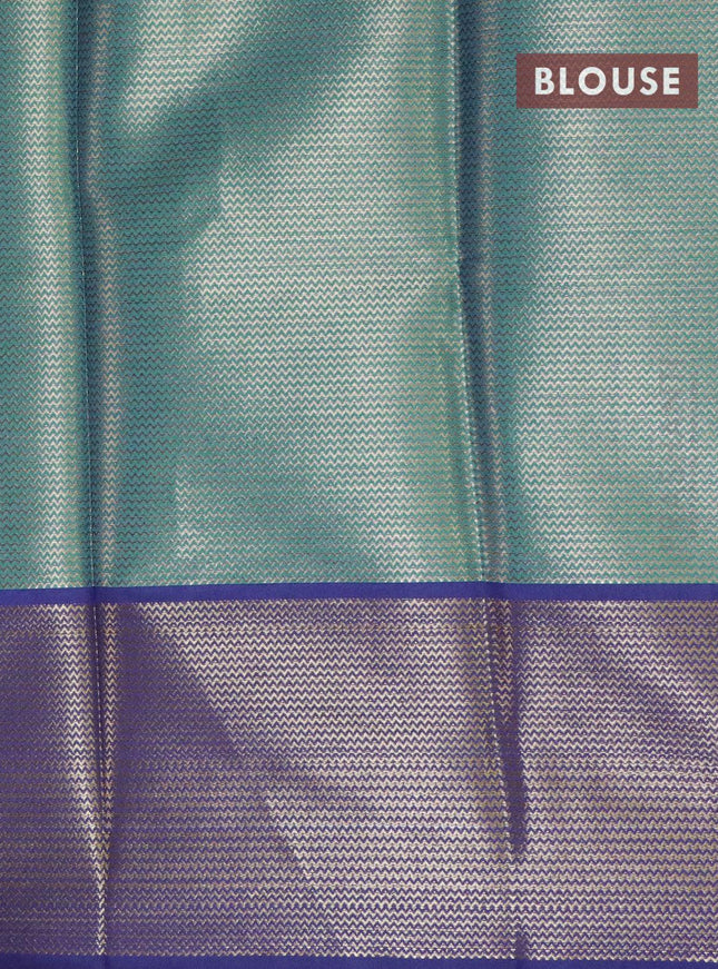 Banarasi kora saree teal green and blue with allover zari weaves and zari woven border - {{ collection.title }} by Prashanti Sarees