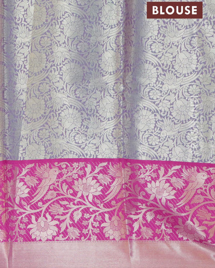 Banarasi kora saree teal green and magenta pink with allover zari weaves and floral zari woven border - {{ collection.title }} by Prashanti Sarees
