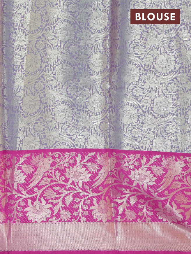 Banarasi kora saree teal green and magenta pink with allover zari weaves and floral zari woven border - {{ collection.title }} by Prashanti Sarees