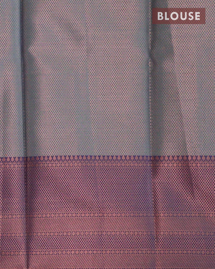 Banarasi kora saree teal green and navy blue with allover copper zari woven buttas and annam copper zari woven border - {{ collection.title }} by Prashanti Sarees