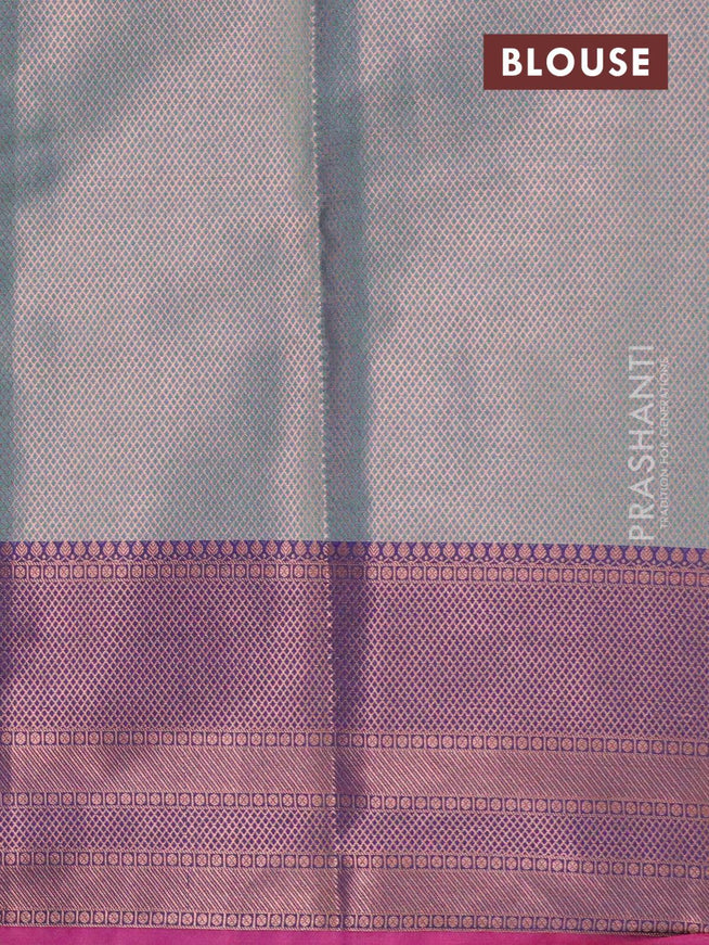 Banarasi kora saree teal green and pink with allover copper zari weaves and annam copper zari woven border - {{ collection.title }} by Prashanti Sarees