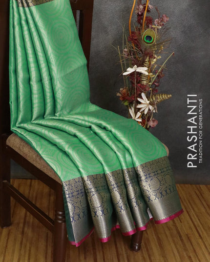 Banarasi kora saree teal green and pink with allover geometric zari weaves and zari woven border - {{ collection.title }} by Prashanti Sarees