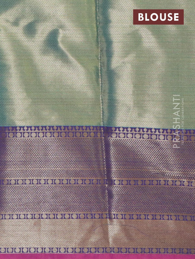 Banarasi kora saree teal green and pink with allover zari weaves and long floral zari woven border - {{ collection.title }} by Prashanti Sarees