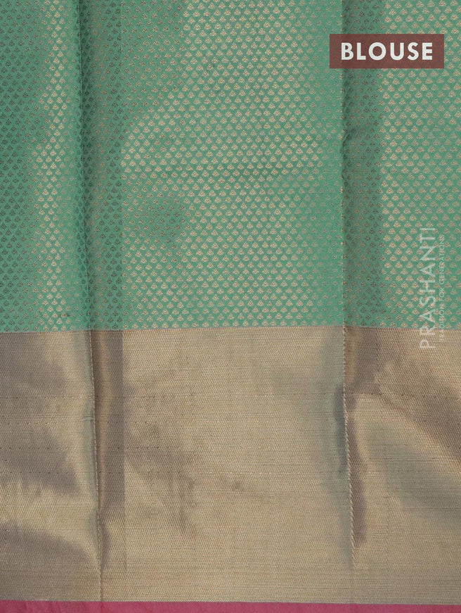 Banarasi kora saree teal green and pink with allover zari weaves and thread woven butta border - {{ collection.title }} by Prashanti Sarees