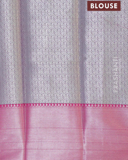 Banarasi kora saree teal green and purple with allover silver zari weaves and long silver zari woven border - {{ collection.title }} by Prashanti Sarees
