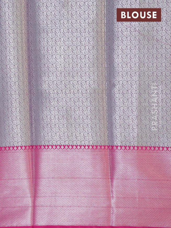 Banarasi kora saree teal green and purple with allover silver zari weaves and long silver zari woven border - {{ collection.title }} by Prashanti Sarees