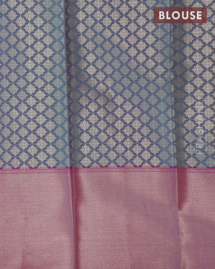 Banarasi kora saree teal green and purple with allover zari weaves and long zari woven border - {{ collection.title }} by Prashanti Sarees