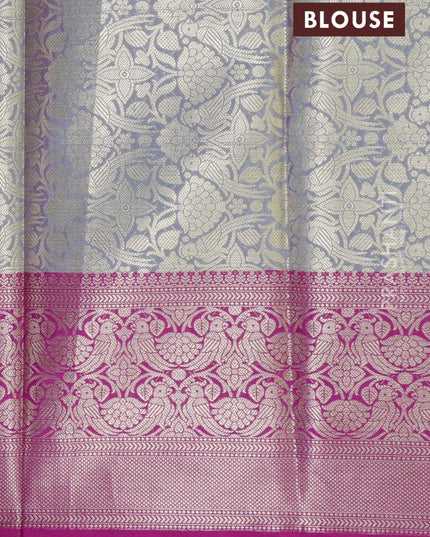 Banarasi kora saree teal green and purple with allover zari weaves and zari woven border - {{ collection.title }} by Prashanti Sarees