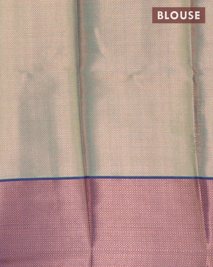 Banarasi kora saree teal green shade and navy blue with allover copper zari weaves and copper zari woven border - {{ collection.title }} by Prashanti Sarees