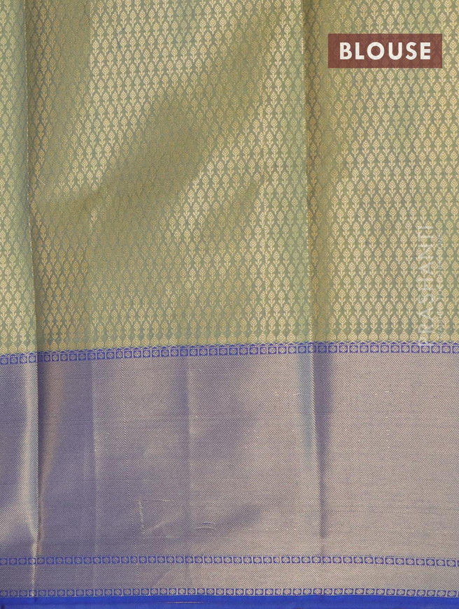 Banarasi kora saree yellow and blue with allover zari weaves and long zari woven border - {{ collection.title }} by Prashanti Sarees