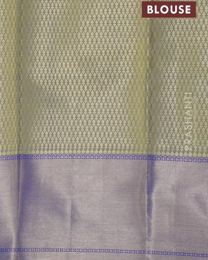 Banarasi kora saree yellow and blue with allover zari weaves and long zari woven border - {{ collection.title }} by Prashanti Sarees