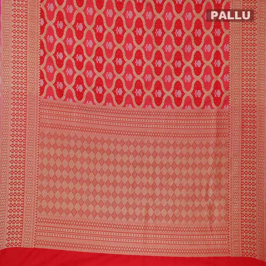 Banarasi satin silk saree red and pink with allover self emboss & zari weaves and zari woven border - {{ collection.title }} by Prashanti Sarees