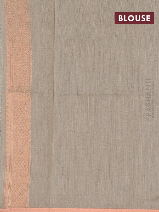 Banarasi semi cotton saree chikku shade with copper zari woven buttas and zari woven piping border - {{ collection.title }} by Prashanti Sarees