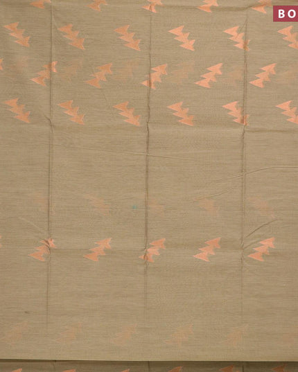 Banarasi semi cotton saree chikku shade with copper zari woven geometric buttas and piping zari woven border - {{ collection.title }} by Prashanti Sarees