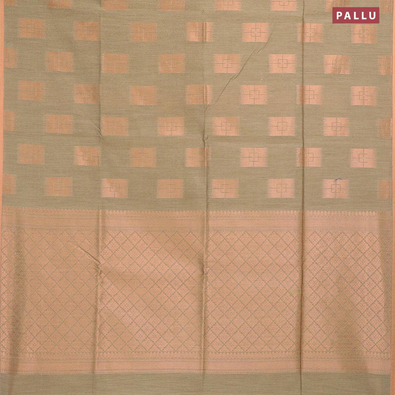 Banarasi semi cotton saree chikku shade with geometric copper zari woven buttas and zari woven piping border - {{ collection.title }} by Prashanti Sarees