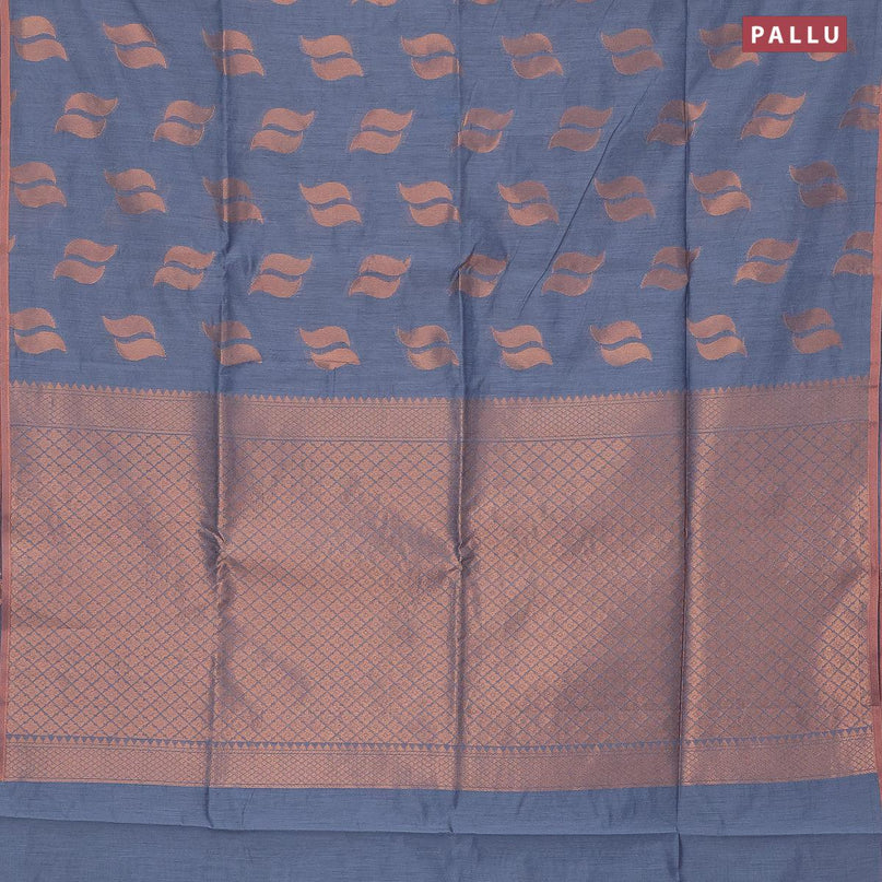 Banarasi semi cotton saree grey with copper zari woven buttas and zari woven piping border - {{ collection.title }} by Prashanti Sarees