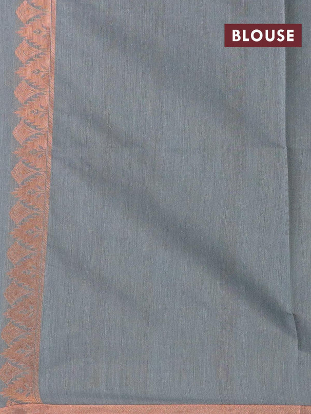 Banarasi semi cotton saree grey with copper zari woven geometric buttas and piping zari woven border - {{ collection.title }} by Prashanti Sarees