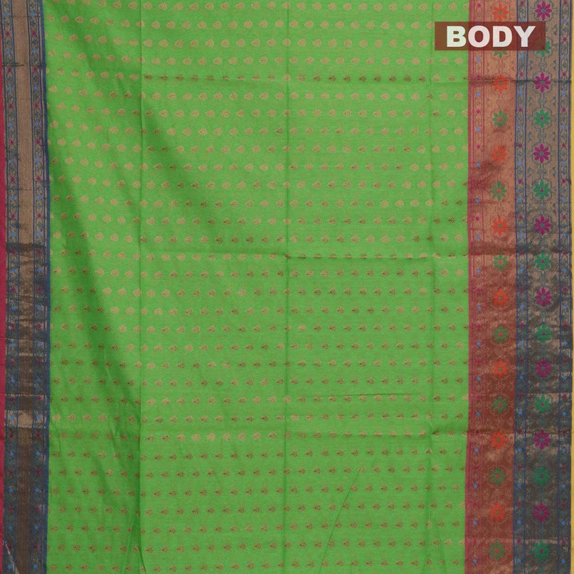 Banarasi semi cotton saree light green and pink with thread & zari woven buttas and long paithani border - {{ collection.title }} by Prashanti Sarees