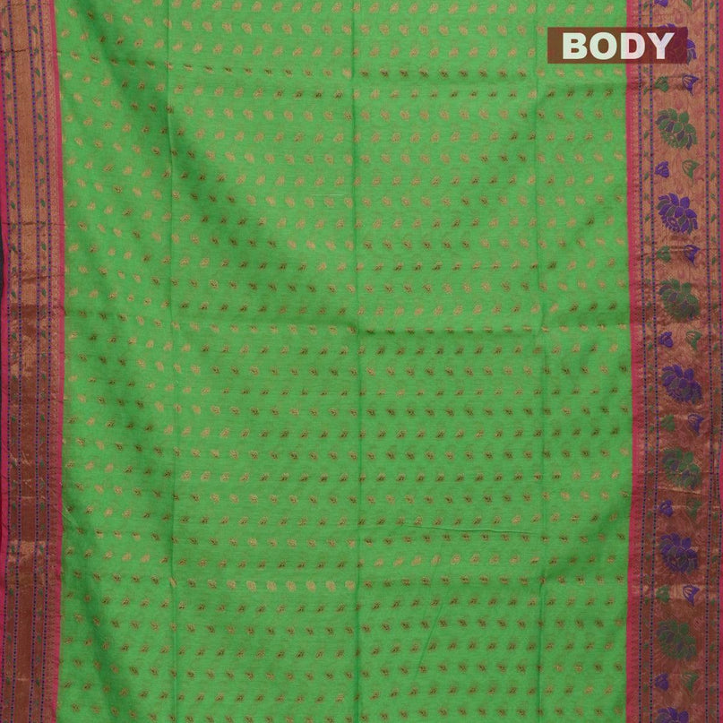 Banarasi semi cotton saree light green and pink with thread & zari woven buttas and paithani border - {{ collection.title }} by Prashanti Sarees