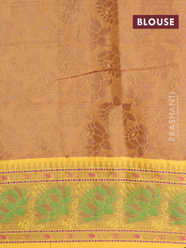 Banarasi semi cotton saree light pink and yellow with thread & zari woven buttas and paithani border - {{ collection.title }} by Prashanti Sarees