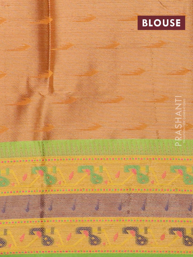 Banarasi semi cotton saree light pink and yellow with thread & zari woven buttas and paithani border - {{ collection.title }} by Prashanti Sarees
