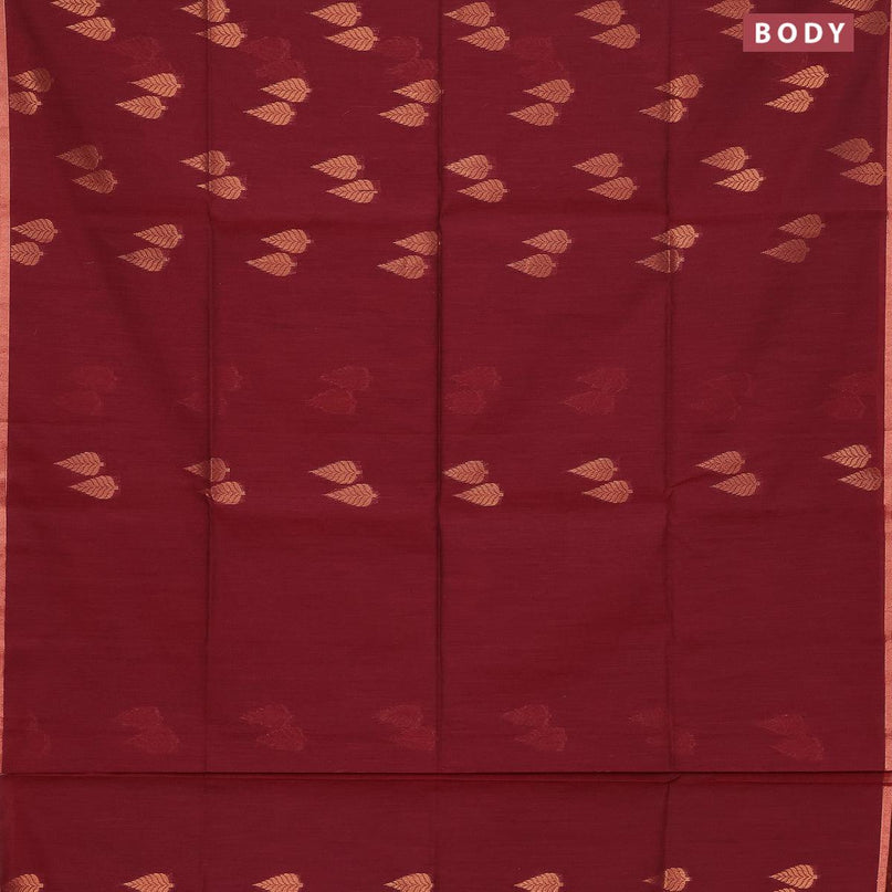 Banarasi semi cotton saree maroon with copper zari woven buttas and piping zari woven border - {{ collection.title }} by Prashanti Sarees