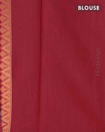 Banarasi semi cotton saree maroon with copper zari woven buttas and piping zari woven border - {{ collection.title }} by Prashanti Sarees