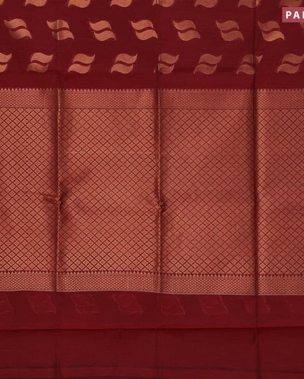 Banarasi semi cotton saree maroon with copper zari woven buttas and zari woven piping border - {{ collection.title }} by Prashanti Sarees