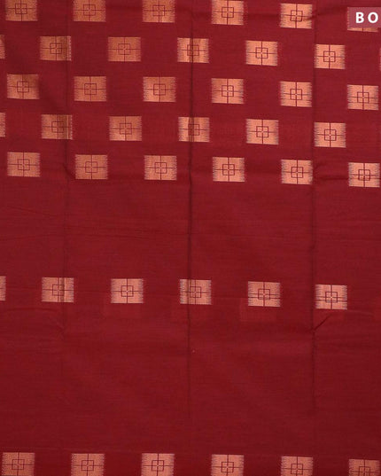 Banarasi semi cotton saree maroon with geometric copper zari woven buttas and zari woven piping border - {{ collection.title }} by Prashanti Sarees