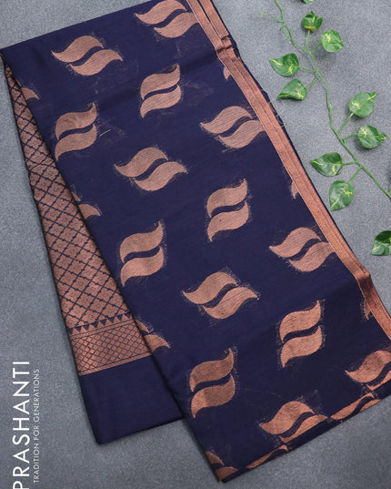 Banarasi semi cotton saree navy blue with copper zari woven buttas and zari woven piping border - {{ collection.title }} by Prashanti Sarees